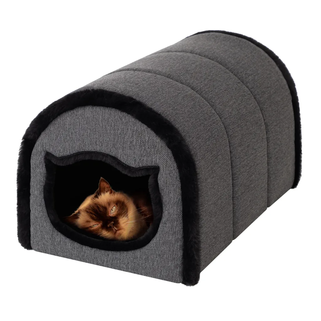 Gatto cat cave - Letto per gatti con cuscino e palla da gioco - 29x40x27 cm - Casa per gatti da interno con ingresso a forma di gatto | PillowPrim