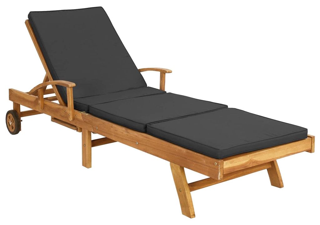 vidaXL Sonnenliege mit Kissen Massivholz Teak Braun und Produktbild 