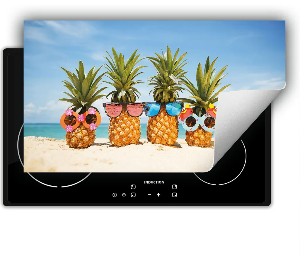 DarHaus Piastra di copertura per fornelli 90x52 cm Tappetino antiscivolo Roll-up, spiaggia - ananas