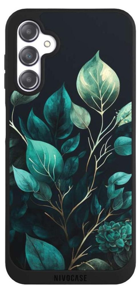 NIVOCASE Handyhülle für Samsung Galaxy A14 5G Hülle NIVOpure Case Schwarz Blätter schwarz Eukalyptus