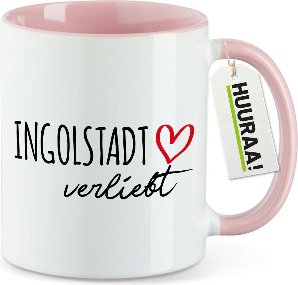Huuraa Kaffeetasse Ingolstadt verliebt 330ml Rosa Keramik Kaffeebecher Geschenkidee
