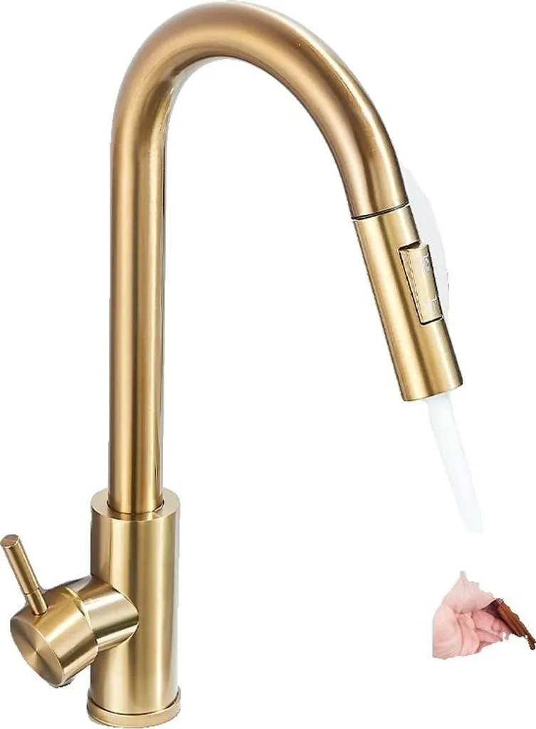 Robinet cuisine design or brossé finition brossée avec douchette flexible