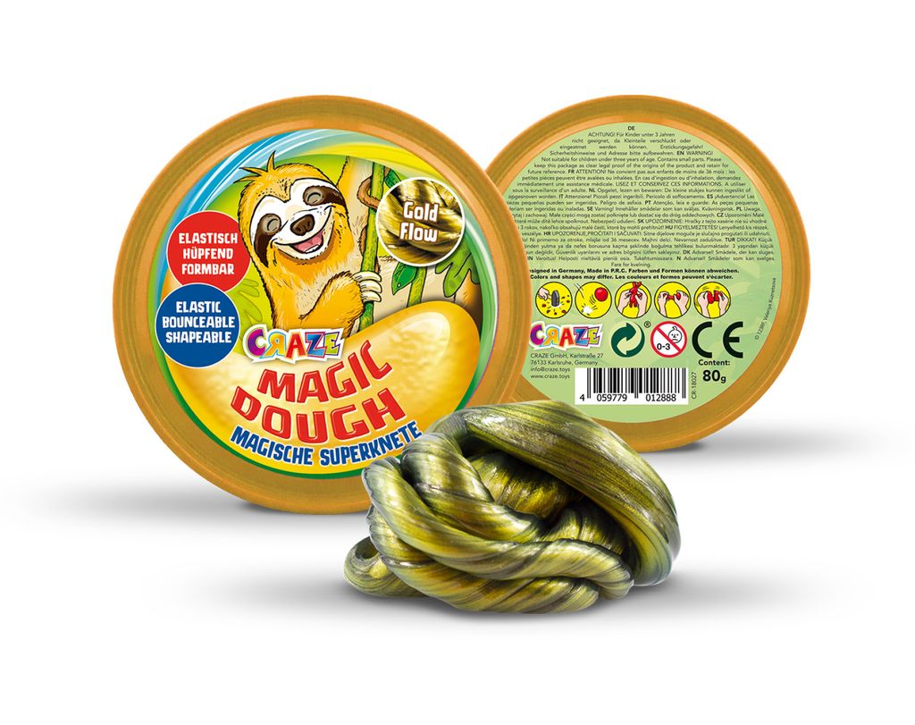CRAZE Magische Knete, Magic Dough, ca. 80 g in Dose, Faultier Gold Flow