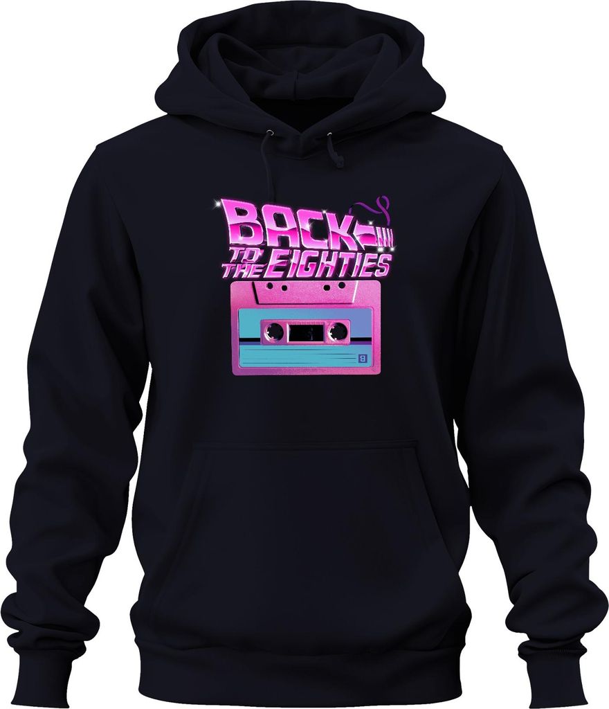 Back to the Eighties 80er Retro Kassette Neon Vintage Synthwave Uni Hoodie Kapuzenpullover, Navy, XXL