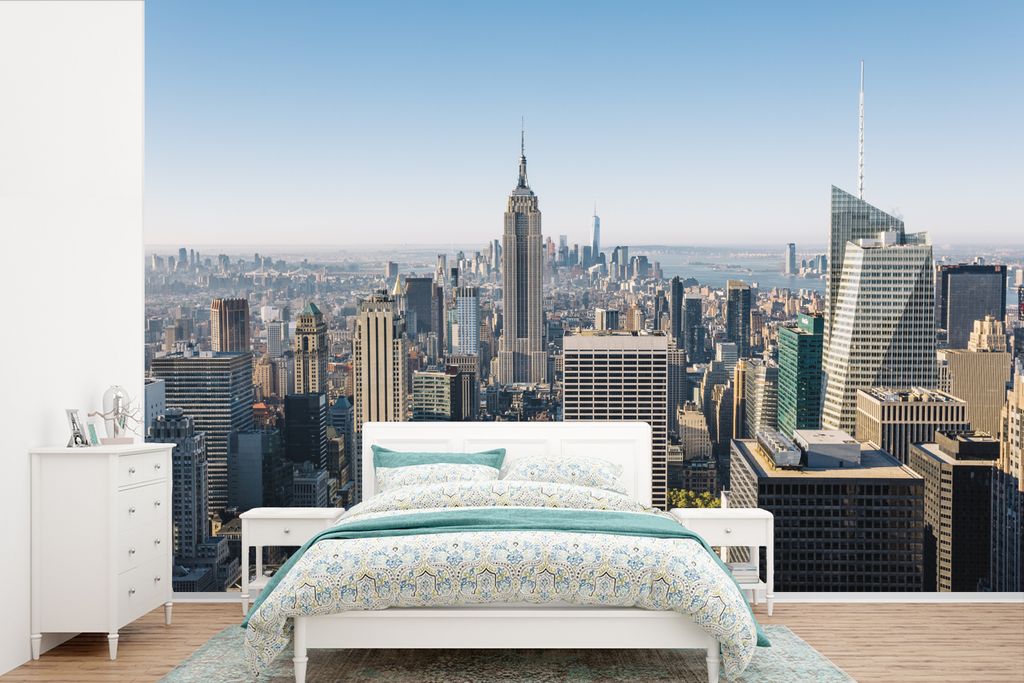 MuchoWow Fototapete für Wohnzimmer oder Schlafzimmer Wandtapete Vinyl Motivtapete Großartige Aussicht auf Manhattan und das Empire State Buildi...
