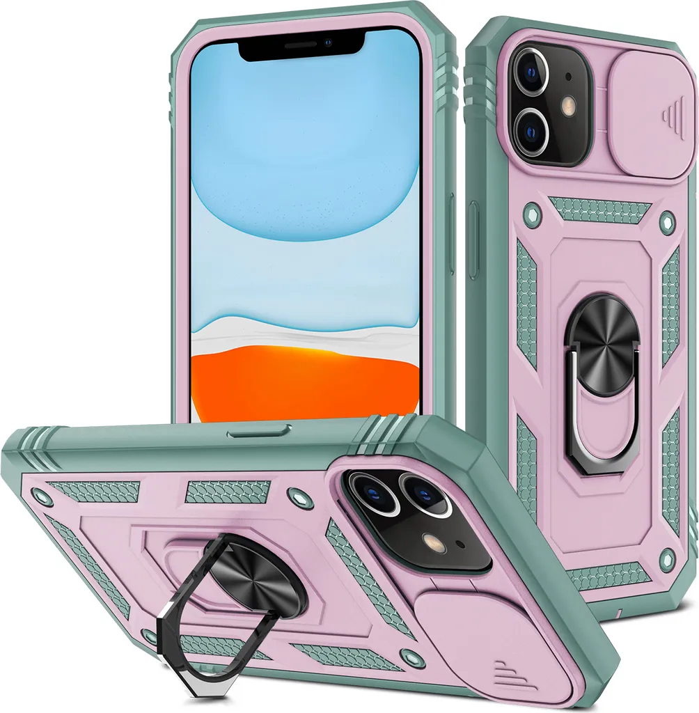 Cover iPhone 11 Antiurto Protezione Fotocamera Scorrevole Verde Rosa
