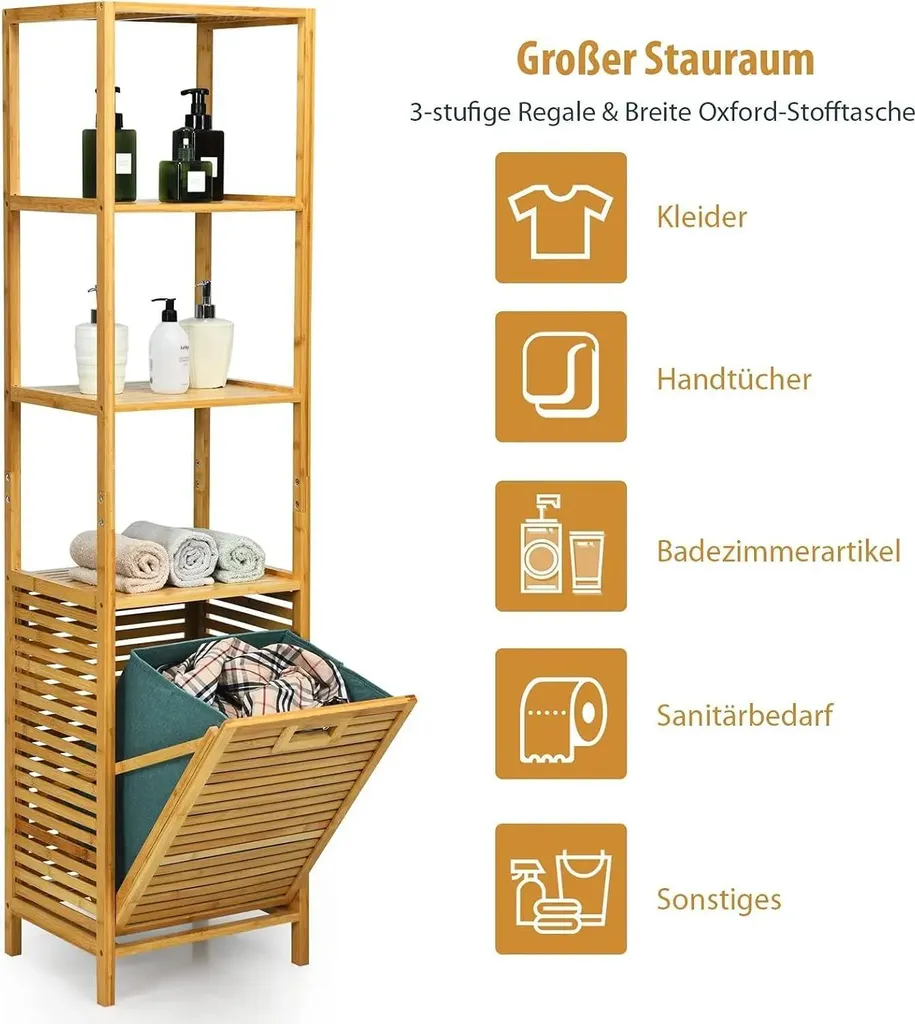 Meuble salle de bain anti-humidité avec panier à linge dissimulé - 4
