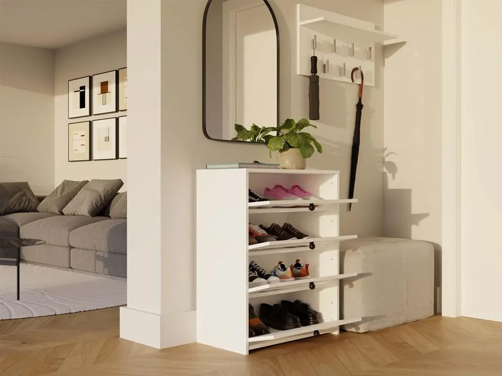 Meuble chaussures ZAYAN blanc 2 portes battantes - Rangement gain place - 13