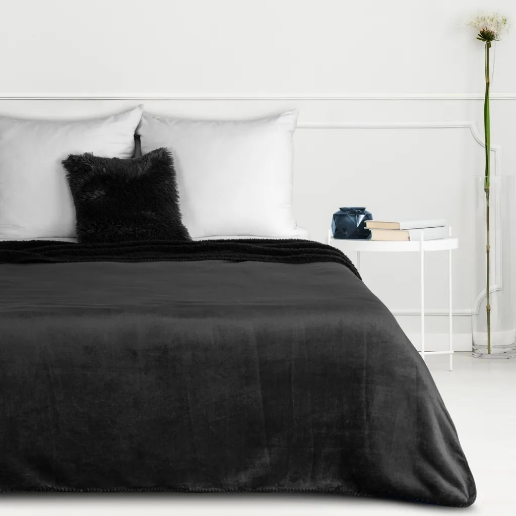 Couverture canapé TEDY noire 150x200 - Plaid texture bouclée douce - 2