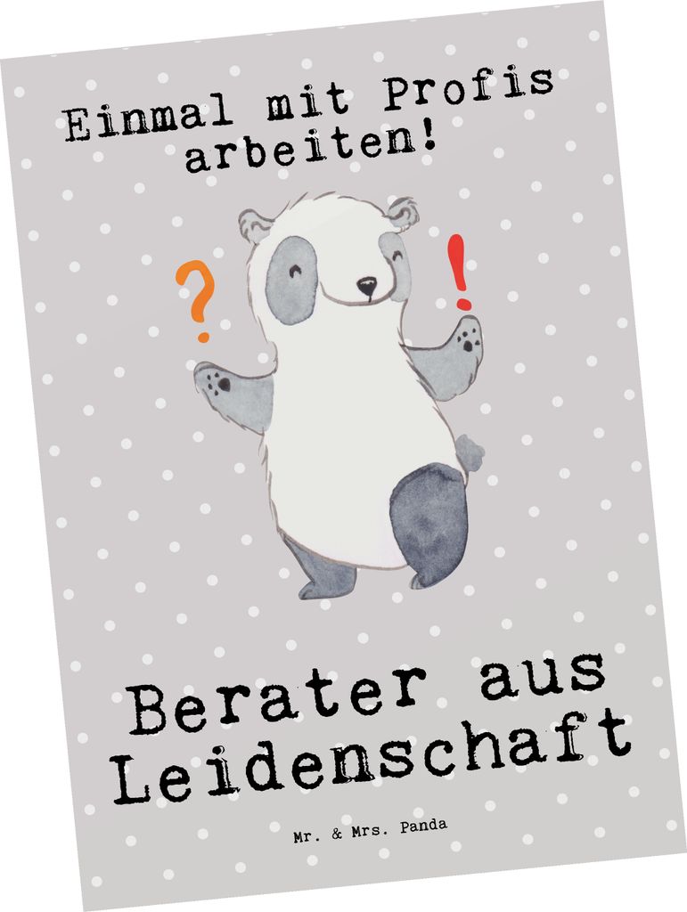 Mr. & Mrs. Panda Postkarte Berater Leidenschaft - Grau Pastell - Geschenk, Witzig, Grußkarte, IT Beratung, Fotokarte, Postkarten, Ansichtskarte, A...