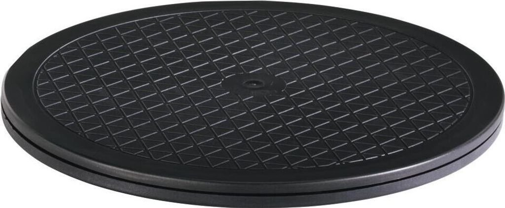 A black rotating turntable for monitors.