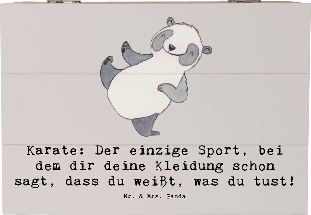 Mr. & Mrs. Panda Box Karate Kleidung 22 x 15 cm - Grau Pastell - Geschenk, Holzkiste mit Deckel, Humor, geschenkkiste, Kiste, Karateka, Sportler, s...