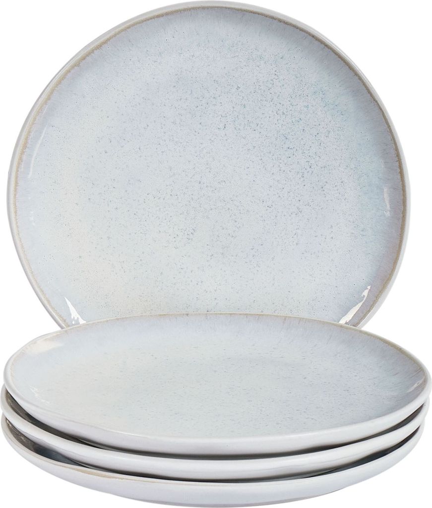 BELIANI Dessertteller Set Hellgrau Steinzeug Ton und Kaolin für 4 Personen Rund 21 cm Handgefertigt Retro Geschirr Set Essgeschirr Küche Essz...