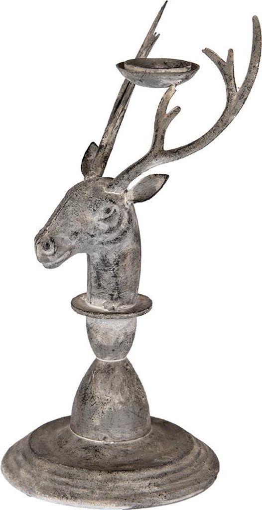 Clayre & Eef Kerzenständer Hirsch 17x14x30 cm Grau Metall Produktbild 