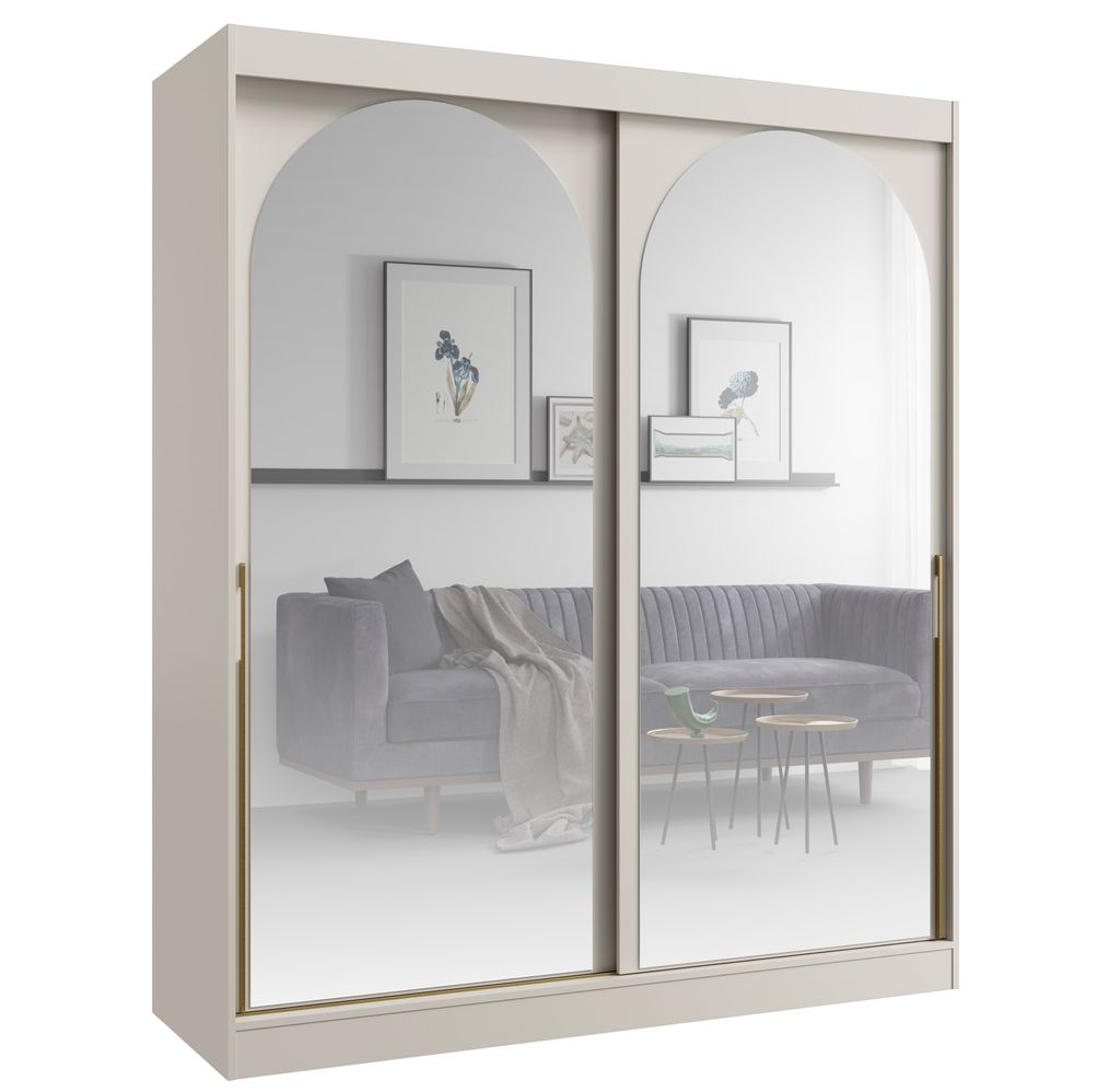 Albello Kleiderschrank CLASSY Kaschmir Gold 180x65x215 cm mit Spiegel & Schiebetüren – Schrank mit 5 Fächern, Kleiderstange, für Schlafzimmer ...