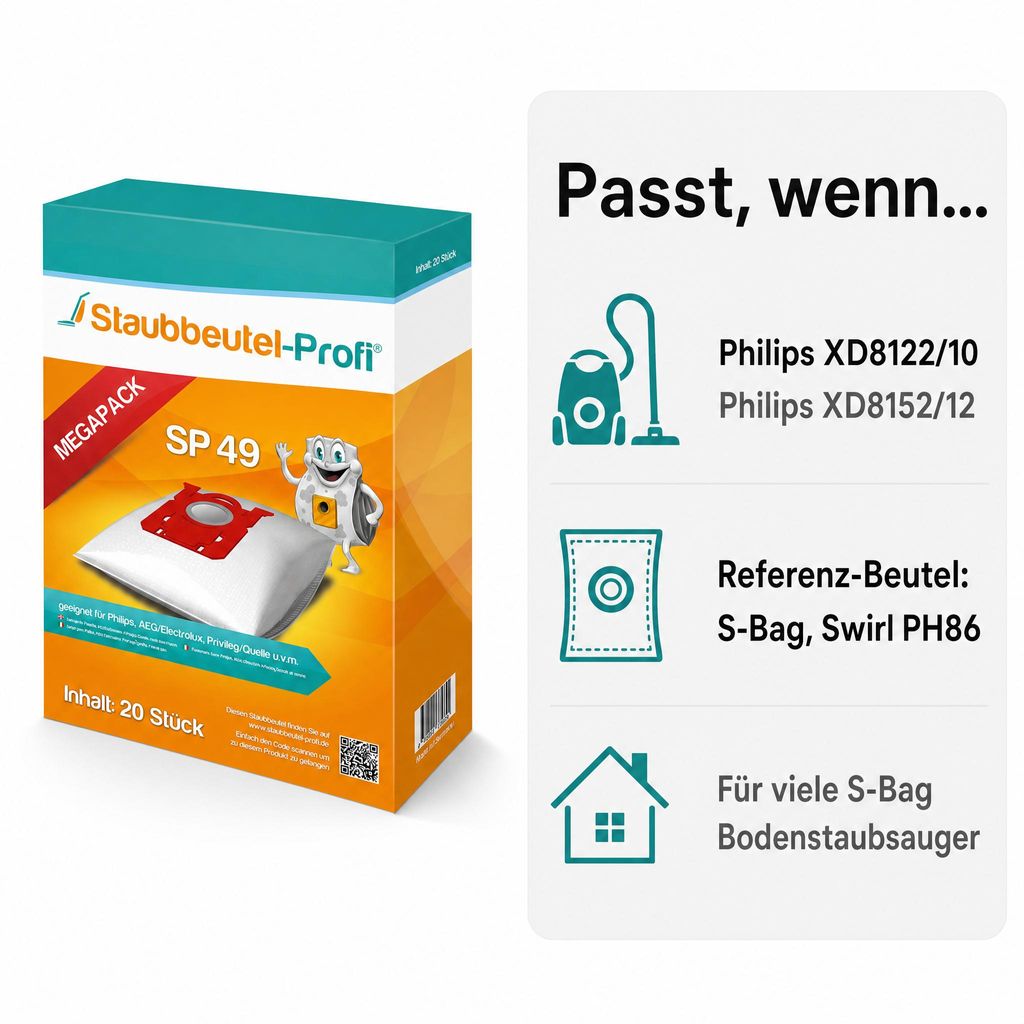 20 Staubsaugerbeutel SP49 kompatibel mit Swirl PH86 S-Bag