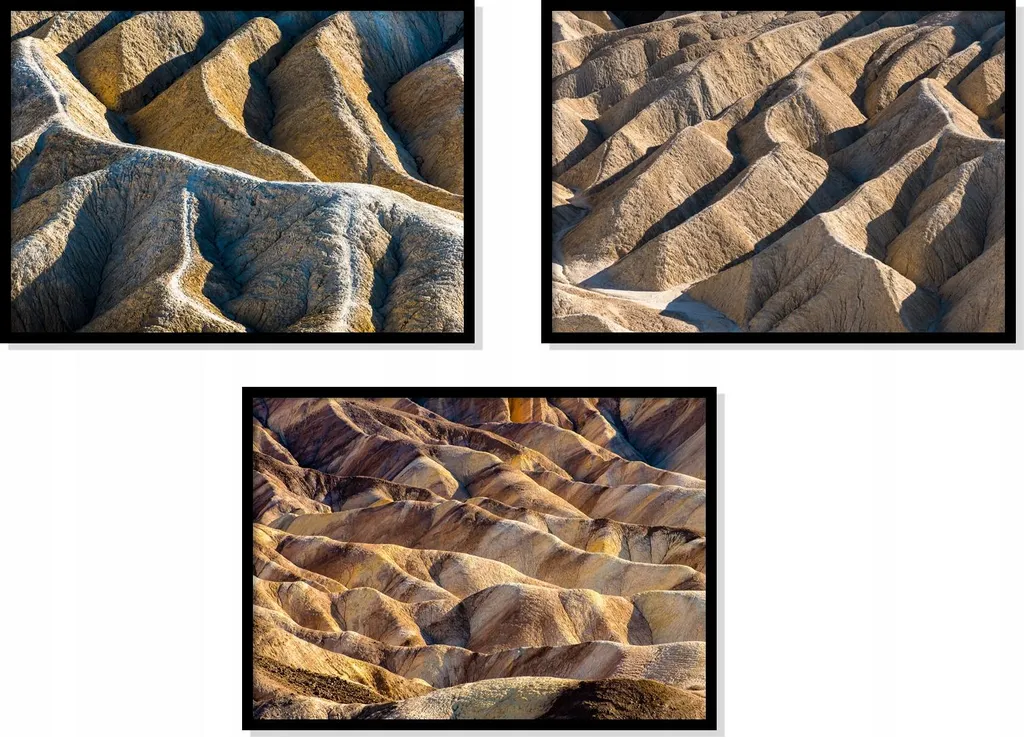 Tableau encadré triptyque Badlands Dakota USA P1007 - Lot de 3, 53x73 cm