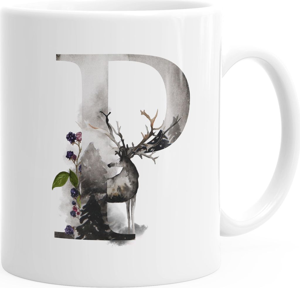 Buchstaben-Tasse "P" Tasse mit Buchstabe Alphabet Monogramm Watercolor gezeichnet Kaffeetasse Autiga weiß unisize
