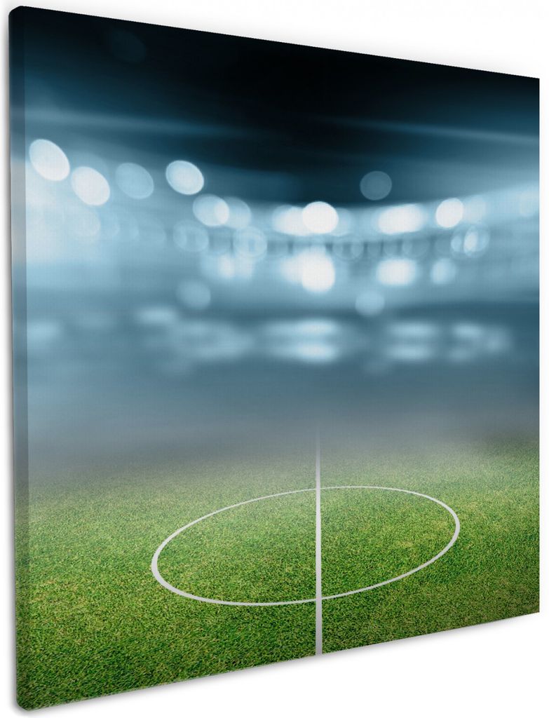 Wallario Premium Leinwandbild Fußball Stadion Mittellinie II in Größe 50 x 50 cm