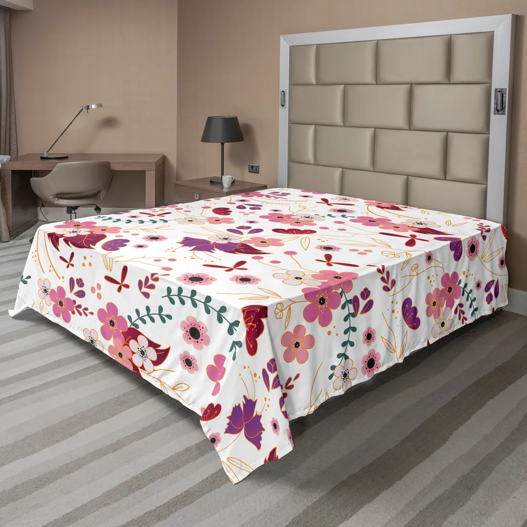 Drap Supérieur Doux Fleurs et Branches Pastel pour Grand Lit Adulte