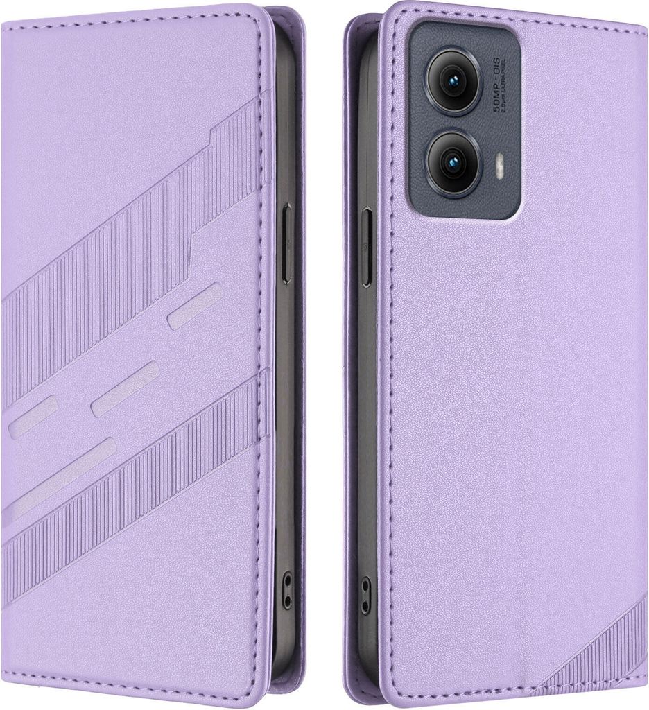 Hülle für Motorola Edge 2024, Kunstleder Brieftaschen Handyhülle mit Kartenfach und Standfunktion Violett