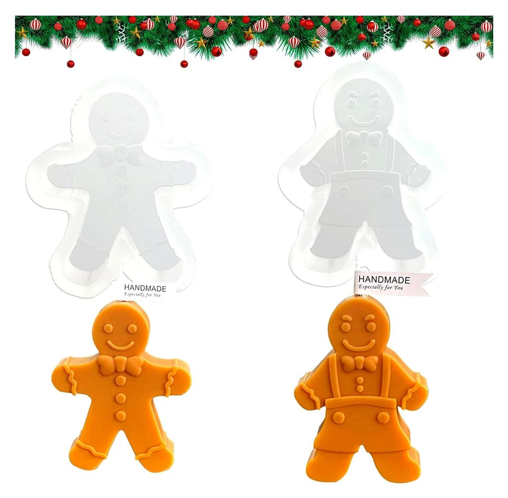 3D Silikonform Weihnachten Kerzenform - Lebkuchenmann Wichtel für Duftkerzen, Schokolade, Süßigkeiten - Seifenform, Epoxidharz Formen DIY Zubehör