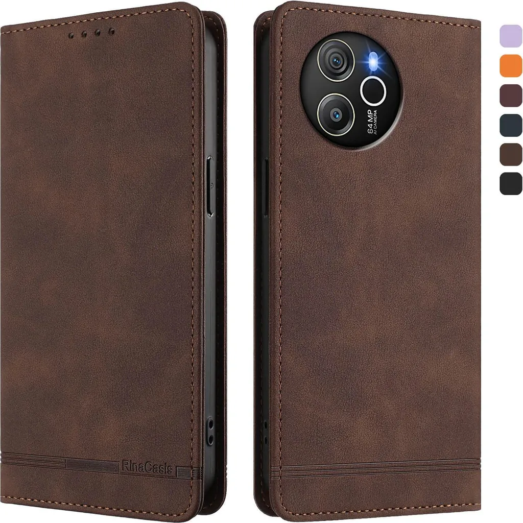 Custodia per Blackview Shark 8 / Oscal Tiger 12, retro custodia flip in Finto cuoio con supporto e slot per carte Brown