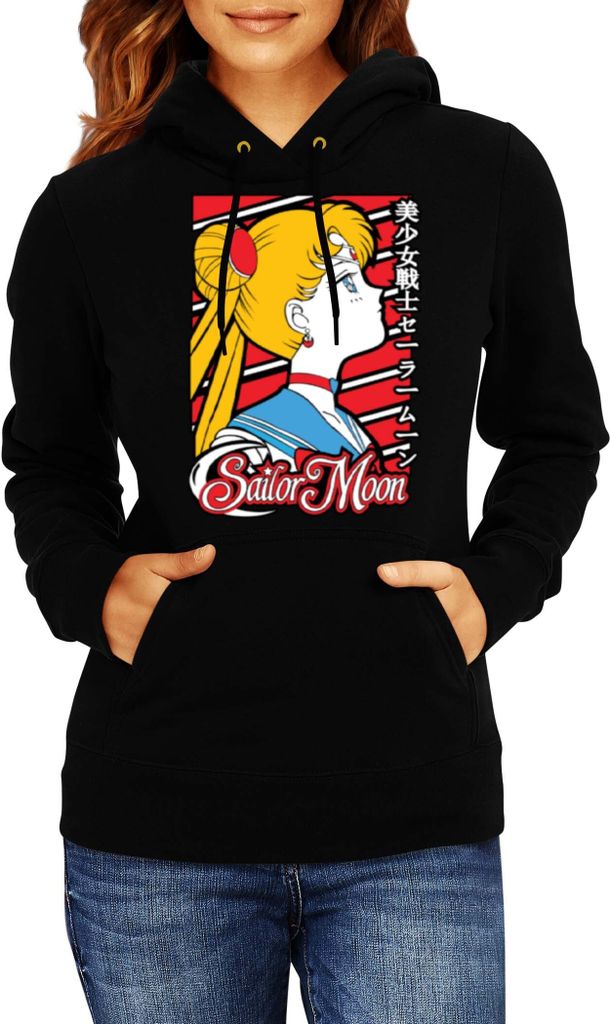 Damen Kapuzenpullover Japan Manga Anime Comics Sailor Anime Manga Moon 01, Lady XS / Schwarz
