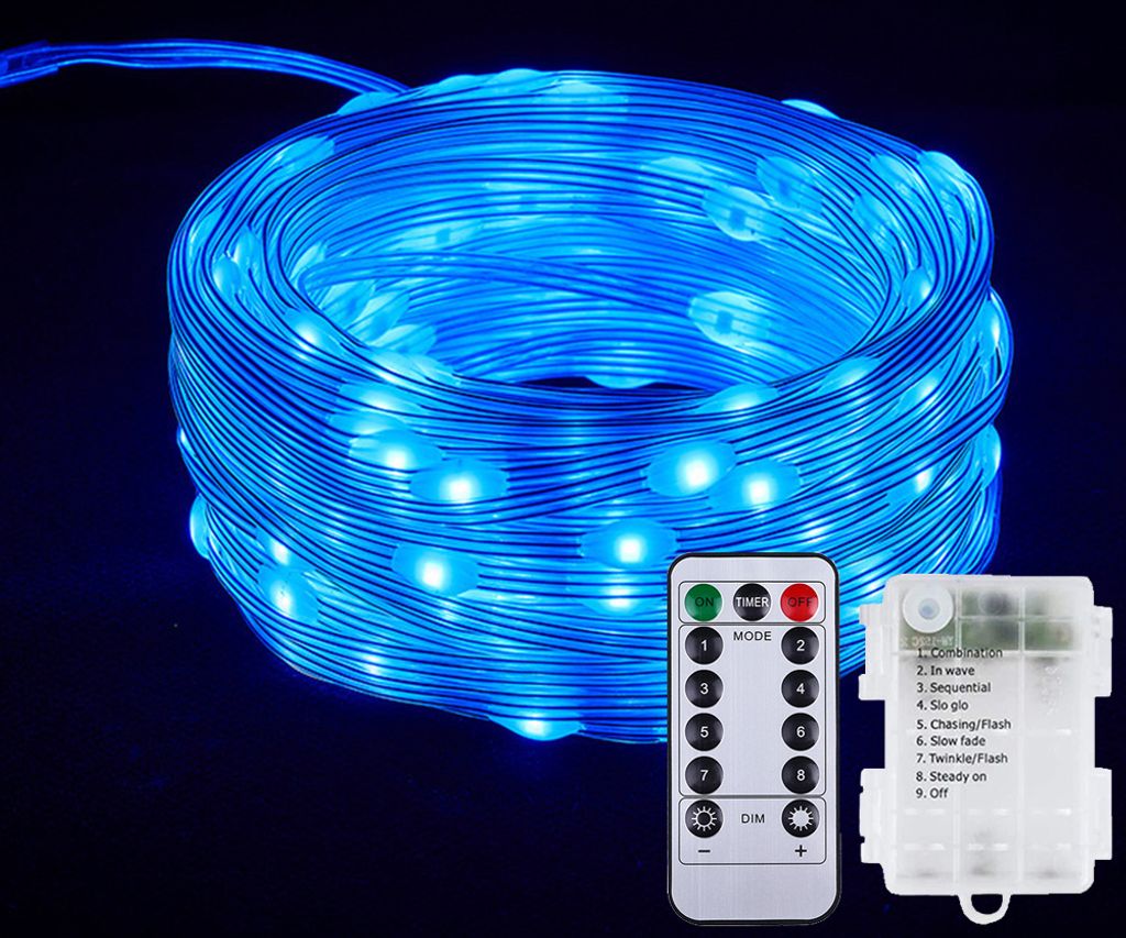 10m 100 LED Lichterkette 8 Lichtmodi Wasserdicht Batteriebetrieben Lichterketten Party Innen Weihnachten Deko, Blau