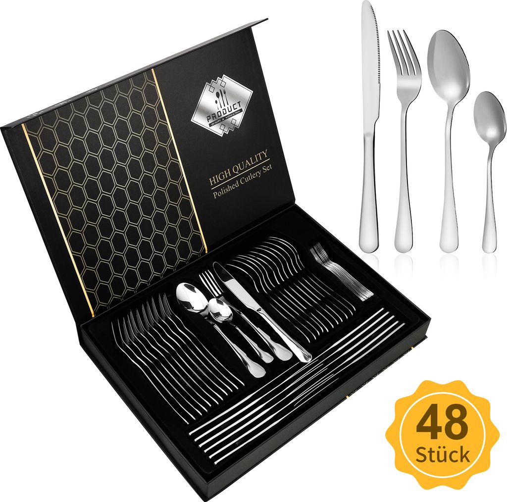 Besteck Set, 48-teiliges Besteckset für 12 Personen  mit Produktbild 