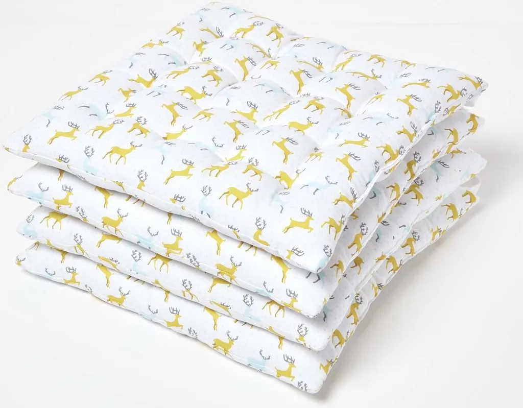 Coussin de Chaise 100% Coton 40x40 cm Motif Cerf Lot de 4 Gris Jaune