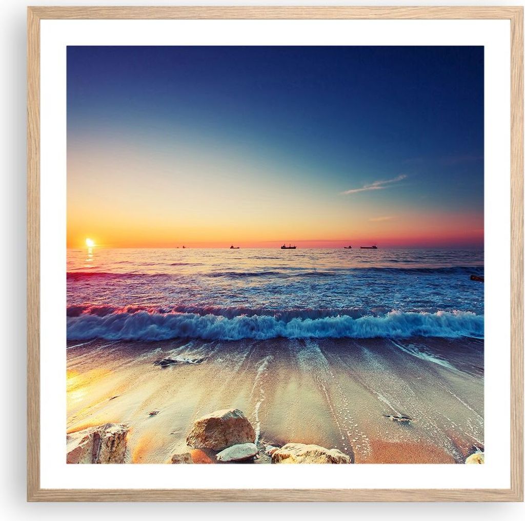 Gerahmtes Poster - Rahmen in heller Eiche - Meer Strand Produktbild 