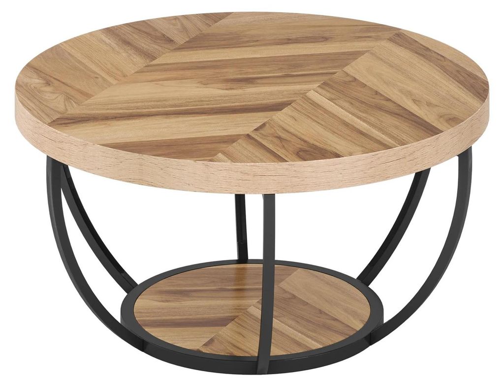Runder Couchtisch - HOGA-NY036 - Holz, Minimalistisch modern, Ø 80,5 cm H 44 cm, Einfache Montage, Ohne Stauraum - Braun