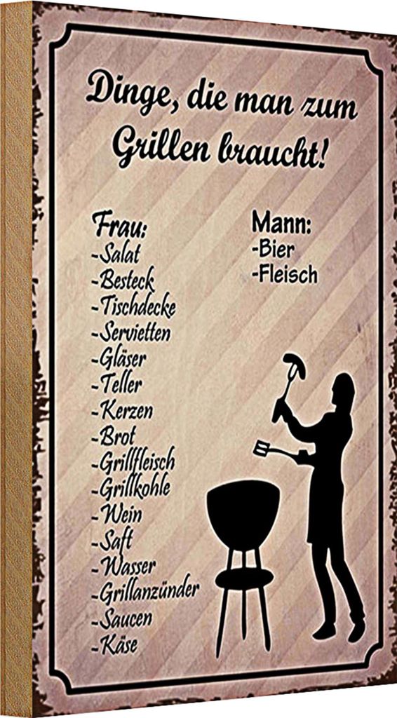 Holzschild Spruch 20x30cm Dinge die zum Grillen braucht
