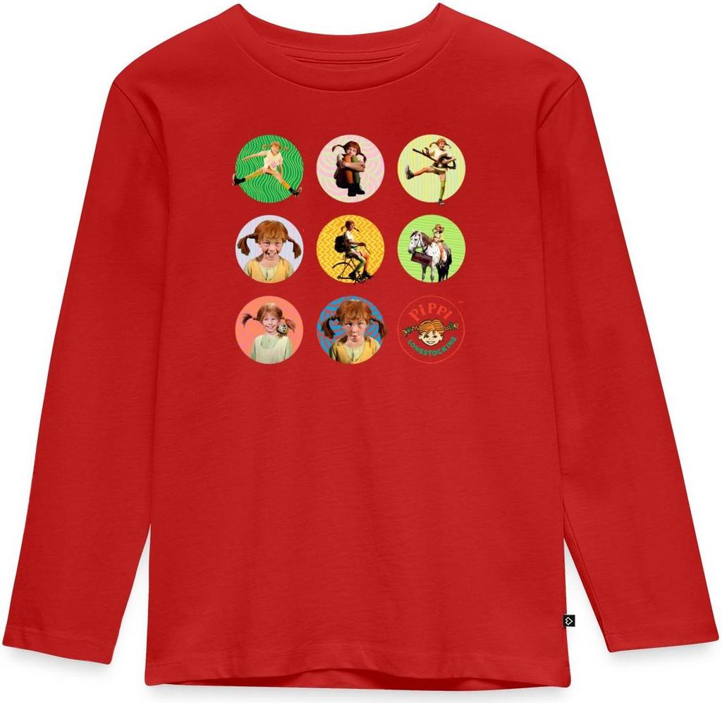 Spreadshirt Pippi Langstrumpf Bilder Von Pippi In Kreisen Kinder Premium Langarmshirt, 110/116 (4 Jahre), Rot