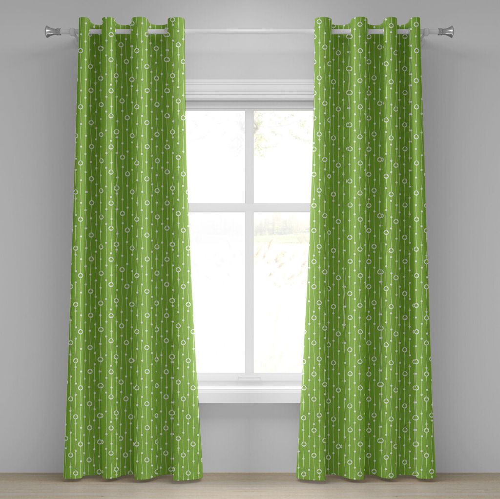 ABAKUHAUS irisch Ösenvorhang, Nettes Trifolium auf vertikalen gewellten Streifen mit Punkt-viel Glück-Symbol, Dekorative 2-Panel-Fenstervorhänge...