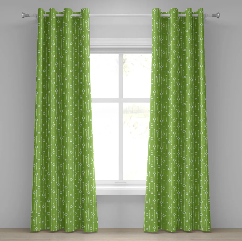 ABAKUHAUS Tenda con occhielli irlandese, grazioso trifoglio su strisce verticali ondulate con simbolo della fortuna a forma di puntino, tende decorative a 2 pannelli, 280 cm x 175 cm, verde lime