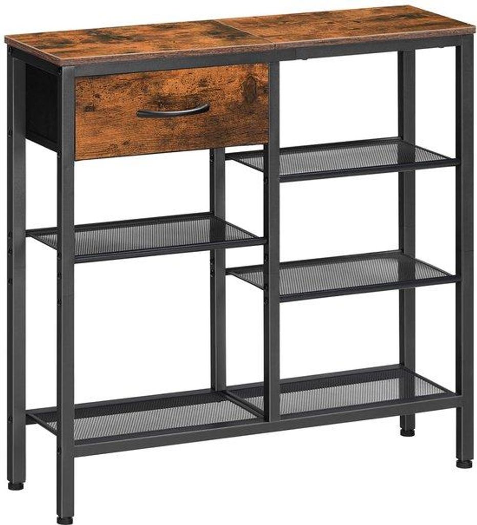 Unyqoos Stilvolle Consoletafel mit Lade und 5 Planken – Industrieller Look für Wohnzimmer, Schlafzimmer und Flur