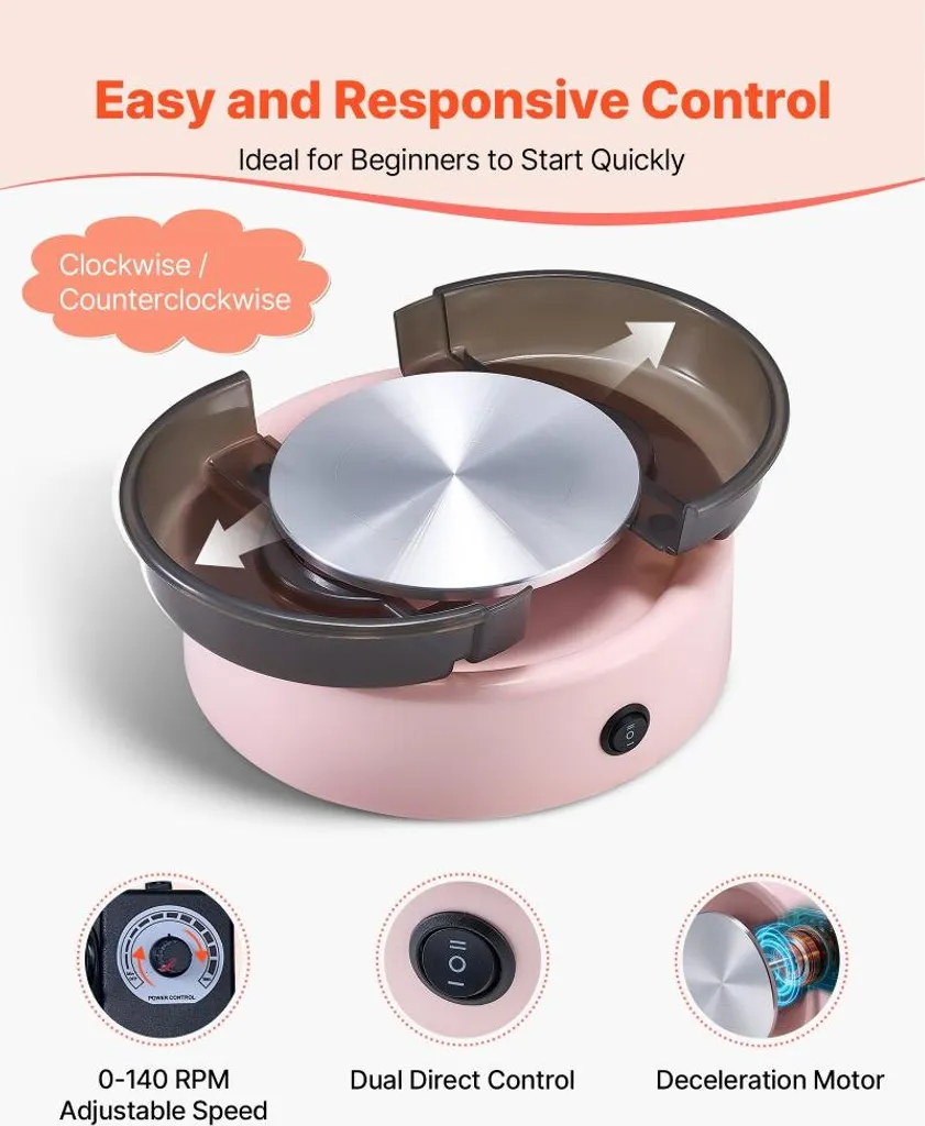 Mini Tour de Potier Électrique Rose 15,8cm - Machine Céramique Compacte - 3