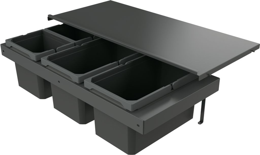 Naber 8013387 Abfallsammler Cox Stand-UP 250 S/900-4 ohne Biodeckel, anthrazit, 38 (2x13/2x6) Liter / 90 cm Schrankbreite