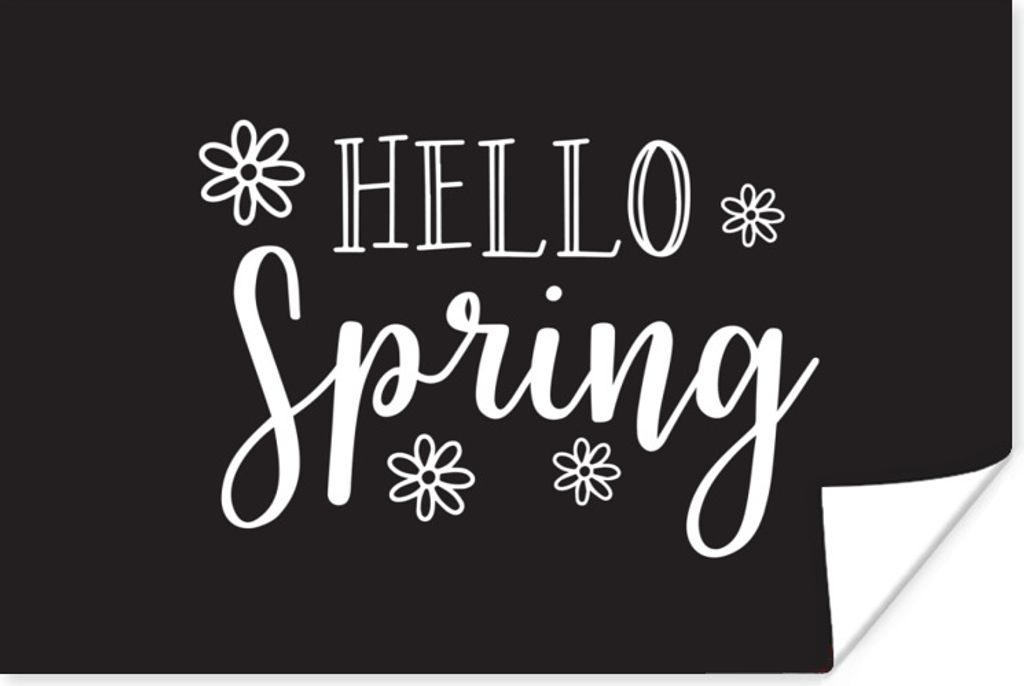 MuchoWow Poster Zitat "Hallo Frühling" auf schwarzem Hintergrund 180x120 cm - Fotoplakat