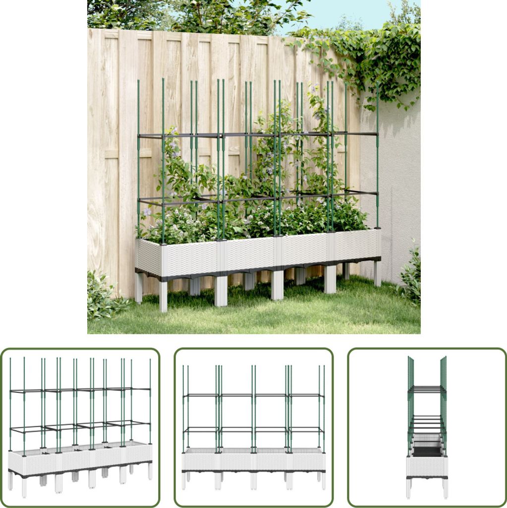 The Living Store Pflanzkübel mit Rankgitter Weiß 160x40x142,5 cm PP