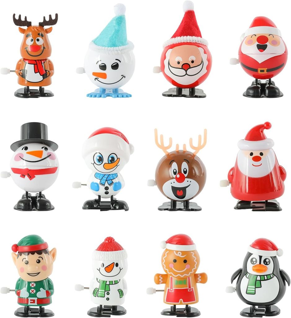 Weihnachts-Aufziehspielzeug für Kinder&Erwachsene-12 Stück Uhrwerk Lauf- und Springspielzeug für Weihnachtsstrümpfe und Geschenktütenfüller (12)