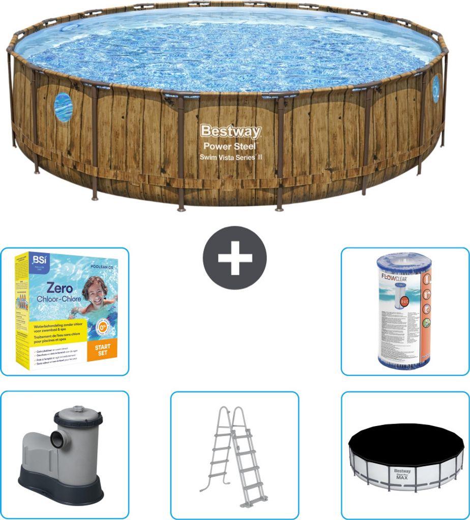 Bestway Round Power Steel Swim Vista Schwimmbad – Holzdruck Produktbild 