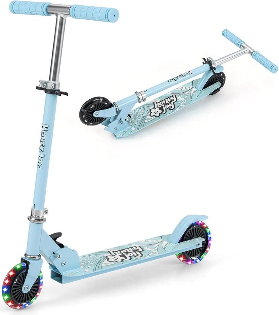 Kinderroller - Kick Scooter - LED-Räder - Klappbarer Lenker - Höhenverstellbar - Aluminium - Alter 3–6 Jahre - Himmelblau