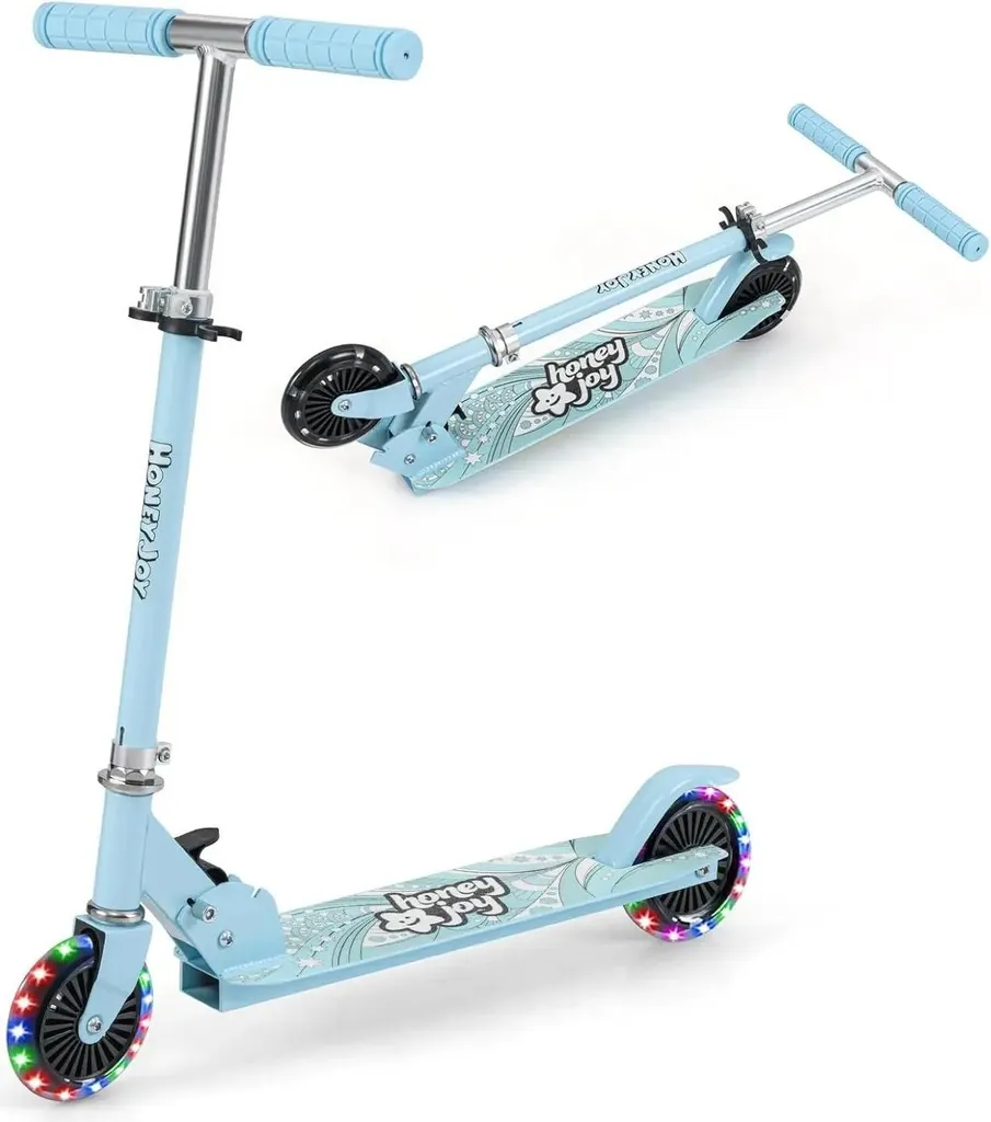 Trottinette pour enfants Kick Scooter Bleu Ciel avec Roues LED et Guidon