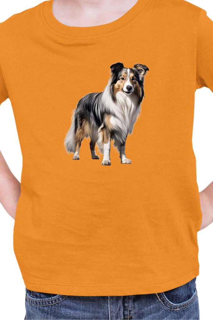 Kinder T-Shirt Dogs Breeds Collie Dog Breed 005, 12-13 Jahr - 152 / Orange