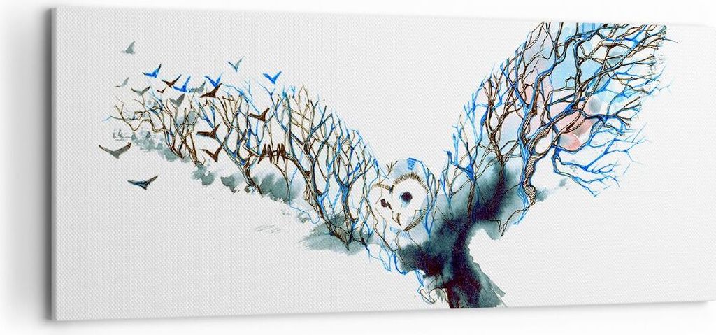 Bild auf Leinwand - Leinwandbild - Eule wild Wald Flug - 100x40cm - Wand Bild - Wanddeko - Leinwanddruck - Bilder - Kunstdruck - Wanddekoration - L...