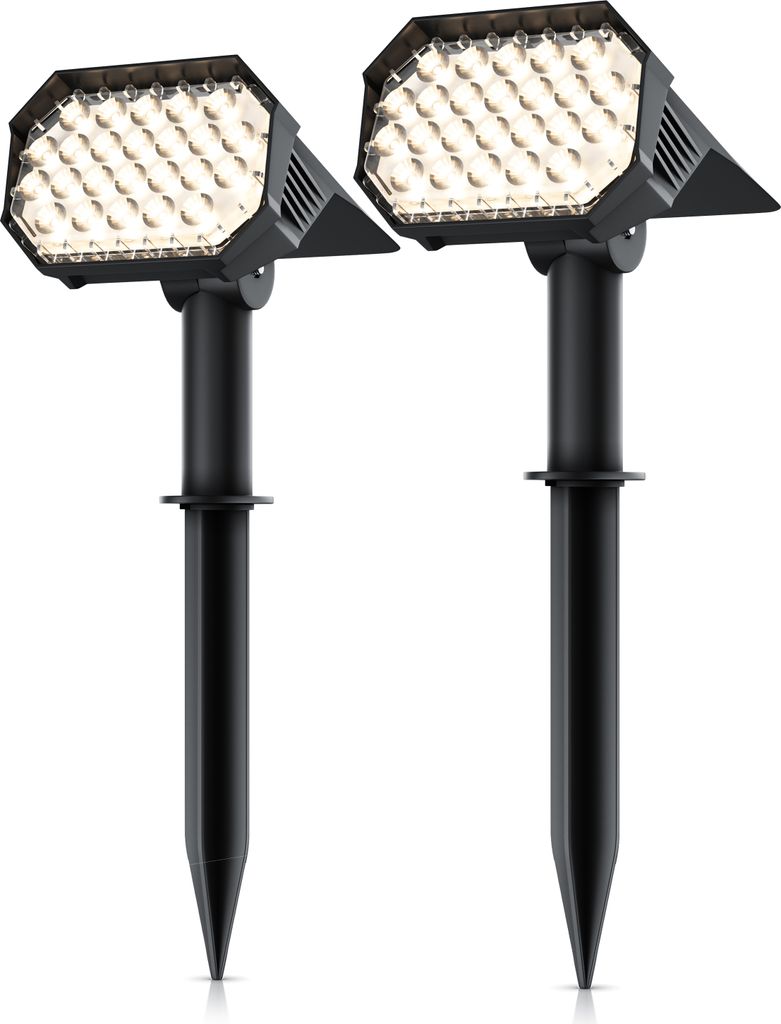 Brandson LED Gartenstrahler Solar mit Erdspieß, Außenleuchte Solar, Wandleuchte, 2er Set, Akku, 1800 mAh, 2 Helligkeitsstufen, 3000 K, IP65, wett...