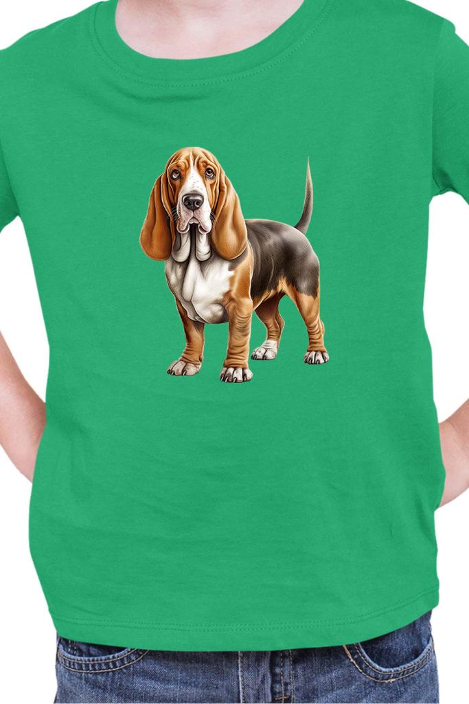 Kinder T-Shirt Dogs Breeds Basset Hound Dog Breed 005, 9-11 Jahr - 140 / Grün